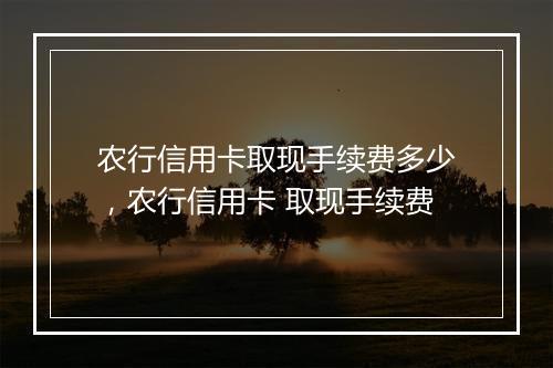 农行信用卡取现手续费多少，农行信用卡 取现手续费