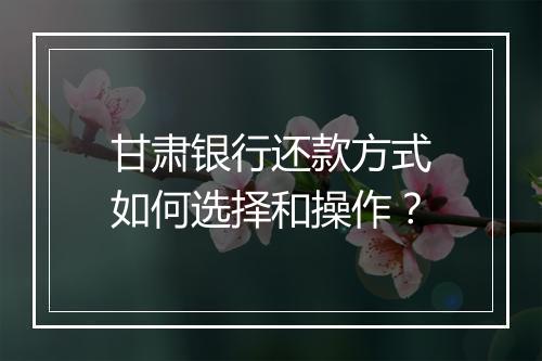 甘肃银行还款方式如何选择和操作？