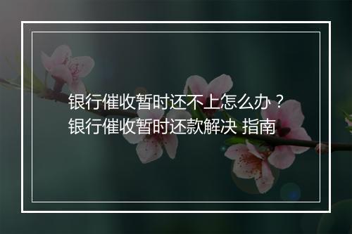 银行催收暂时还不上怎么办？银行催收暂时还款解决 指南