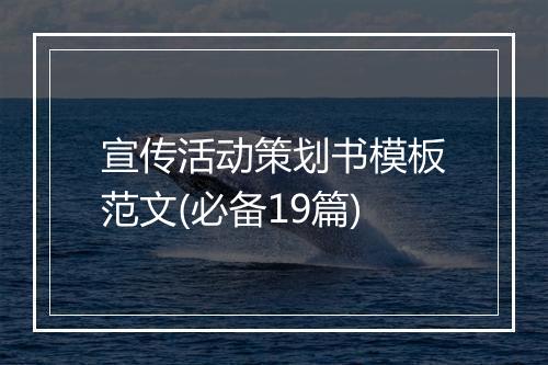 宣传活动策划书模板范文(必备19篇)