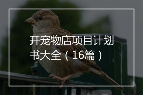 开宠物店项目计划书大全（16篇）