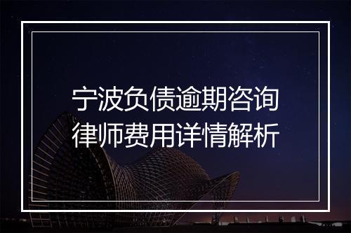 宁波负债逾期咨询律师费用详情解析