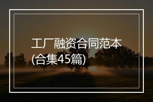 工厂融资合同范本(合集45篇)