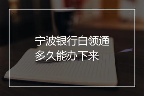 宁波银行白领通多久能办下来