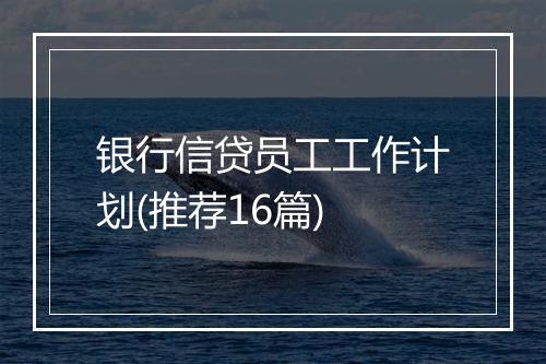 银行信贷员工工作计划(推荐16篇)