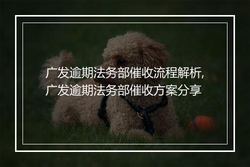 广发逾期法务部催收流程解析,广发逾期法务部催收方案分享