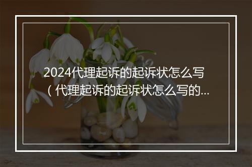 2024代理起诉的起诉状怎么写（代理起诉的起诉状怎么写的）