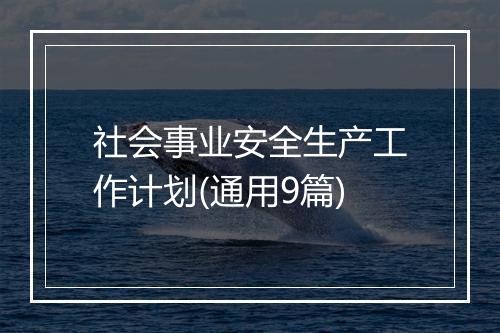 社会事业安全生产工作计划(通用9篇)