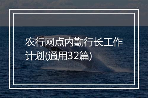 农行网点内勤行长工作计划(通用32篇)