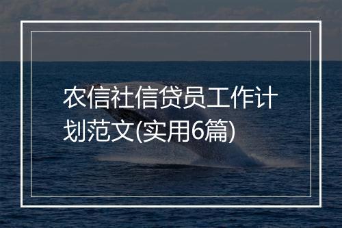 农信社信贷员工作计划范文(实用6篇)