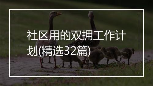 社区用的双拥工作计划(精选32篇)