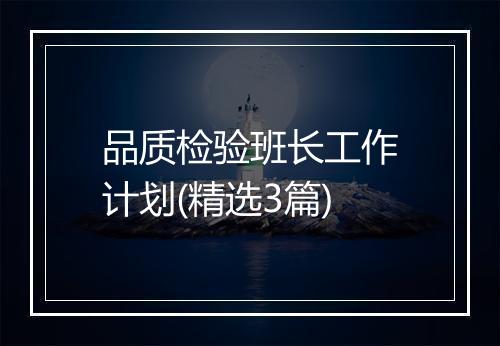 品质检验班长工作计划(精选3篇)