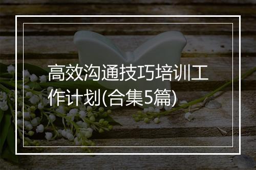 高效沟通技巧培训工作计划(合集5篇)