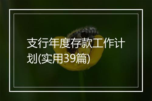 支行年度存款工作计划(实用39篇)