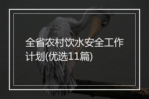 全省农村饮水安全工作计划(优选11篇)