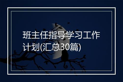 班主任指导学习工作计划(汇总30篇)