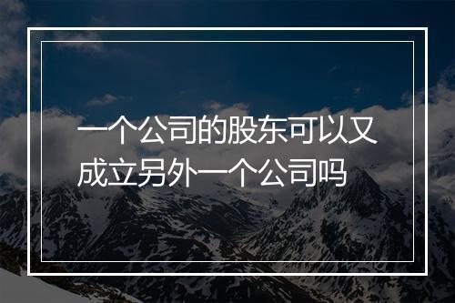 一个公司的股东可以又成立另外一个公司吗
