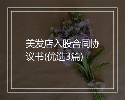 美发店入股合同协议书(优选3篇)