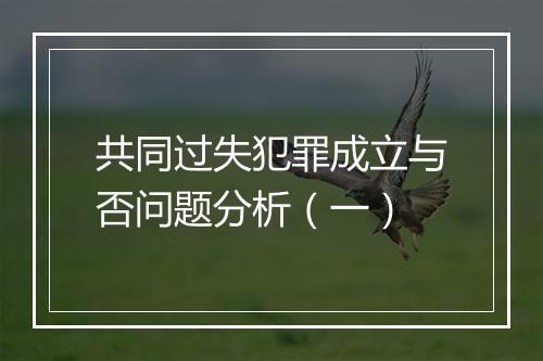 共同过失犯罪成立与否问题分析（一）