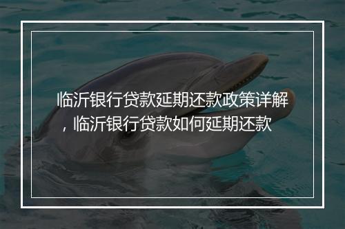 临沂银行贷款延期还款政策详解，临沂银行贷款如何延期还款