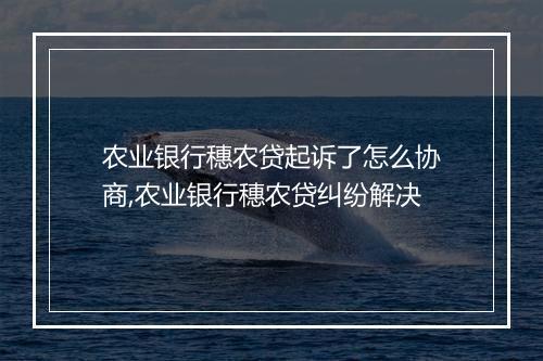 农业银行穗农贷起诉了怎么协商,农业银行穗农贷纠纷解决