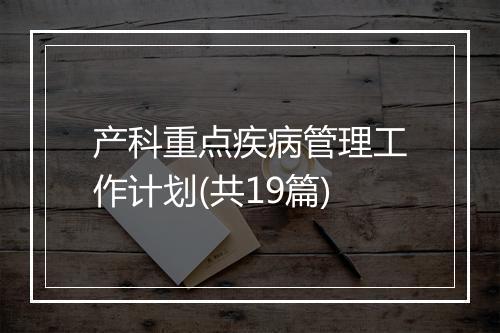 产科重点疾病管理工作计划(共19篇)