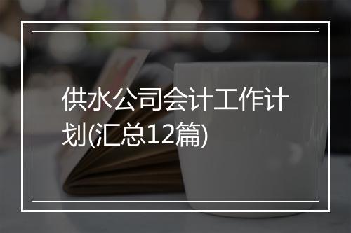 供水公司会计工作计划(汇总12篇)